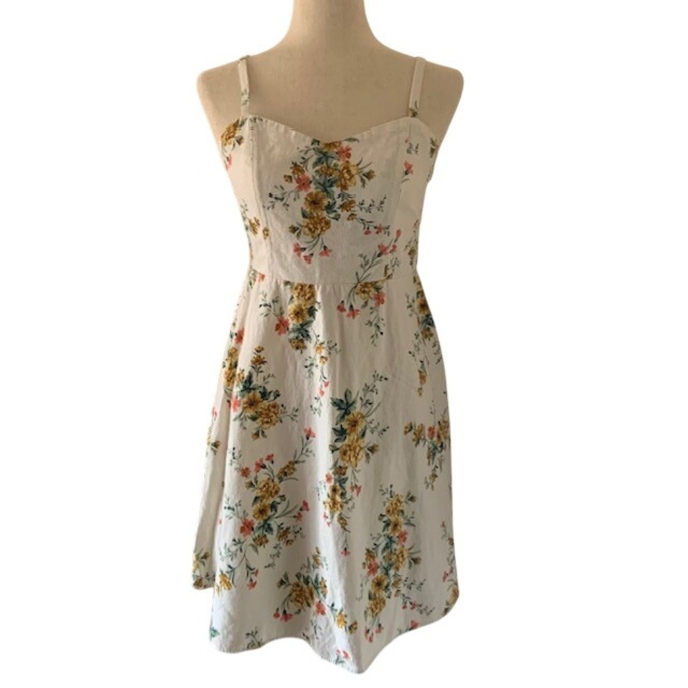 Old Navy Floral Country Cowgirl Dress M Western Prairie Linen‎ Rayon Boho EUC - Picture 2 of 12